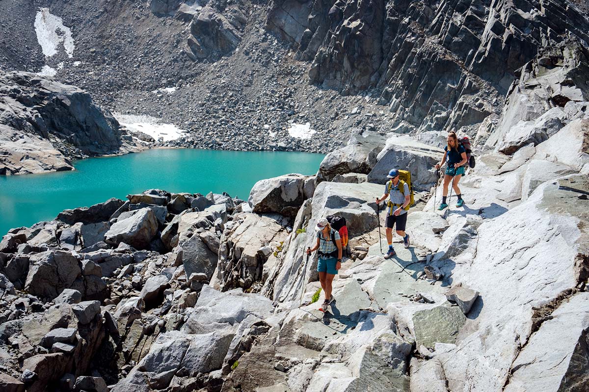 Backpacking above alpine lake